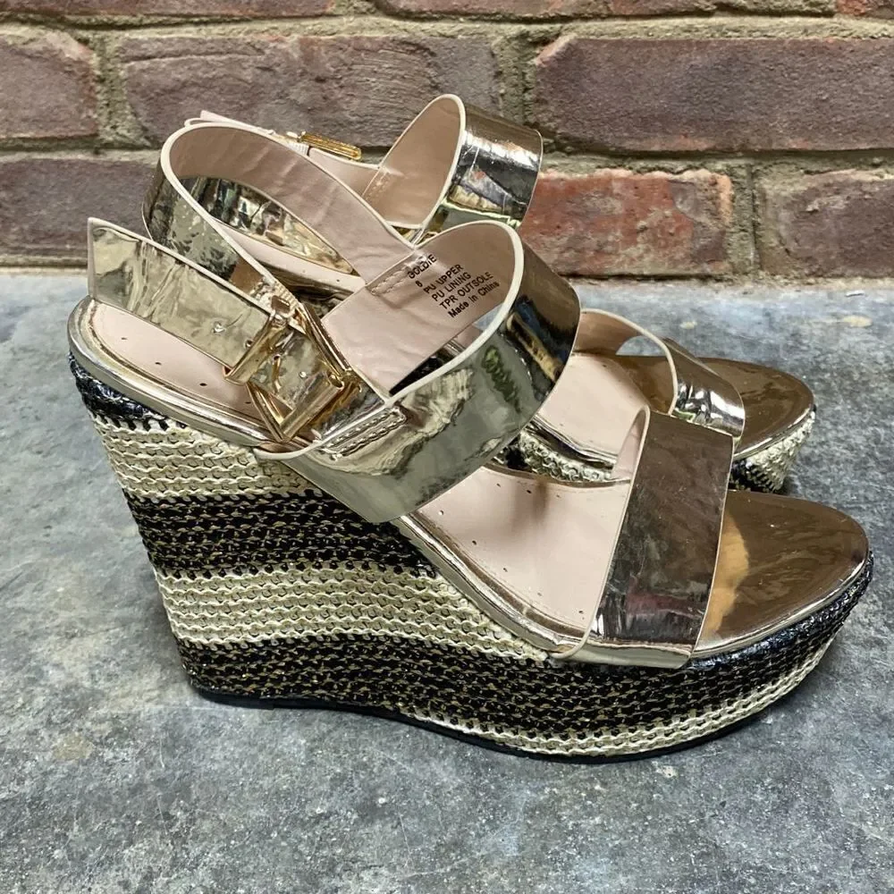 London Rag Goldie Metallic Wedge Size 8